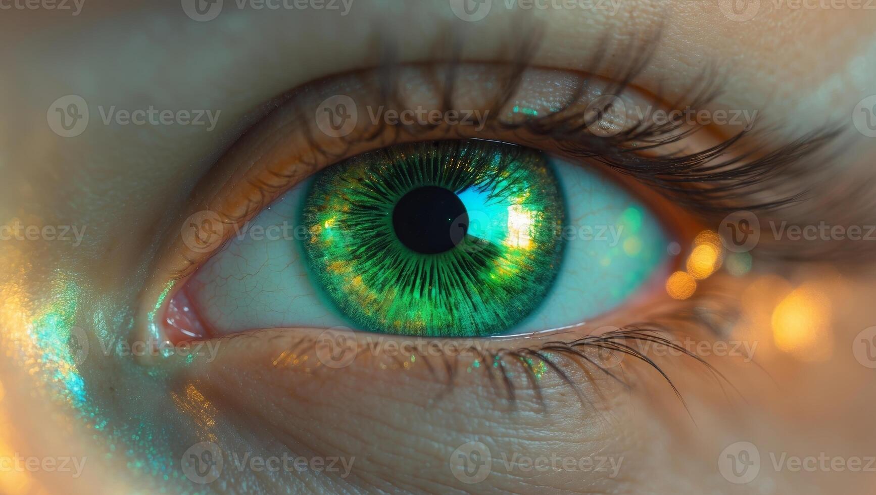 A captivating closeup of a mesmerizing green eye showcasing its unique coloration photo