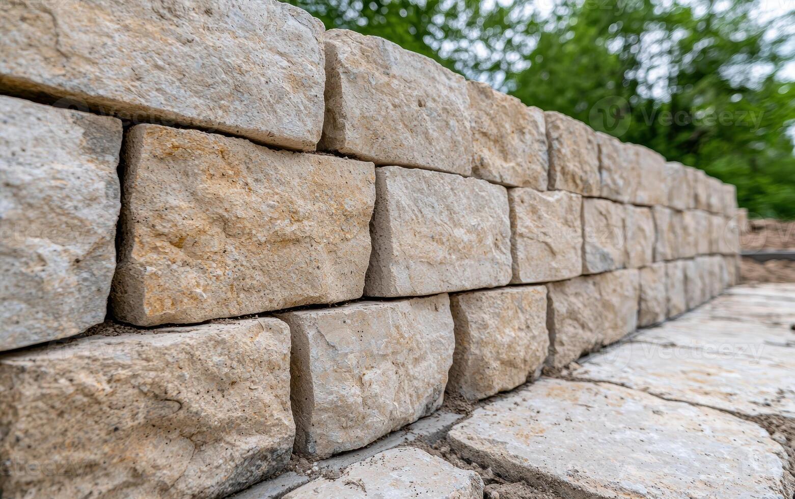 Retaining wall constructed of stone blocks photo