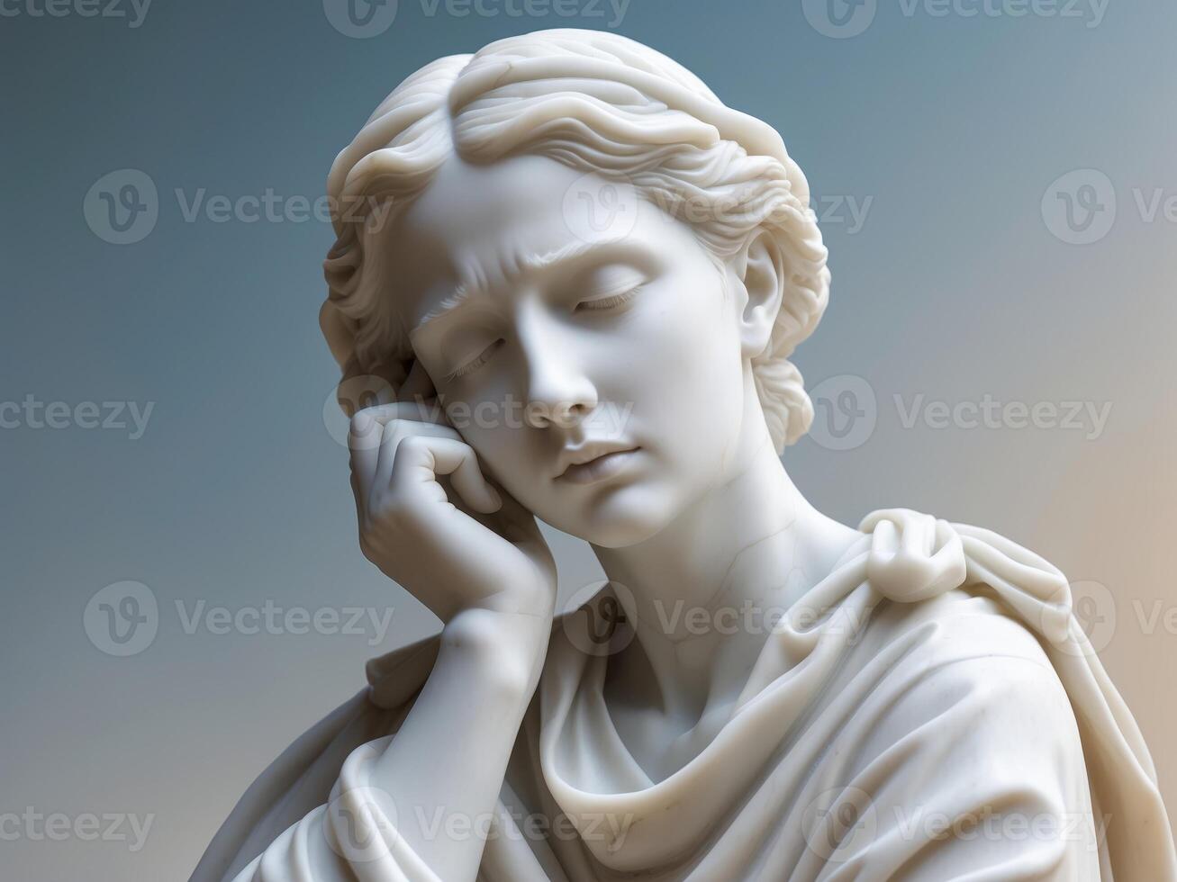 An Elegant White Sculpture That Beautifully Depicts Contemplation and Deep Emotion photo