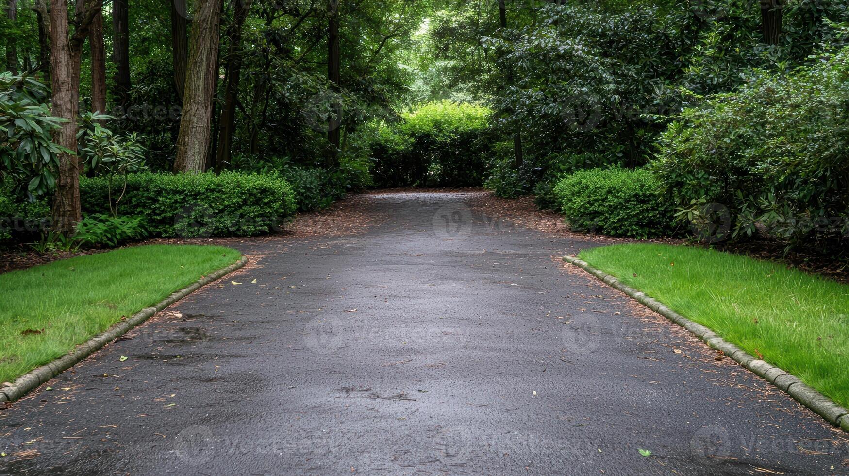 A path leads through a lush green garden photo