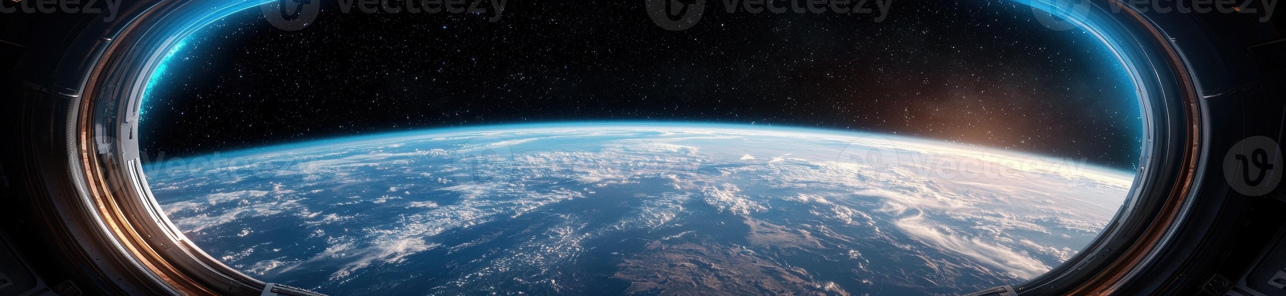 View of earth from a spaceship window photo