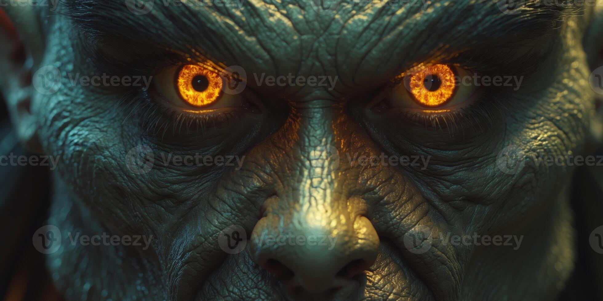 Glowing Amber Eye Close up of a Dark Creature s Intense Gaze Fantasy Monster. photo