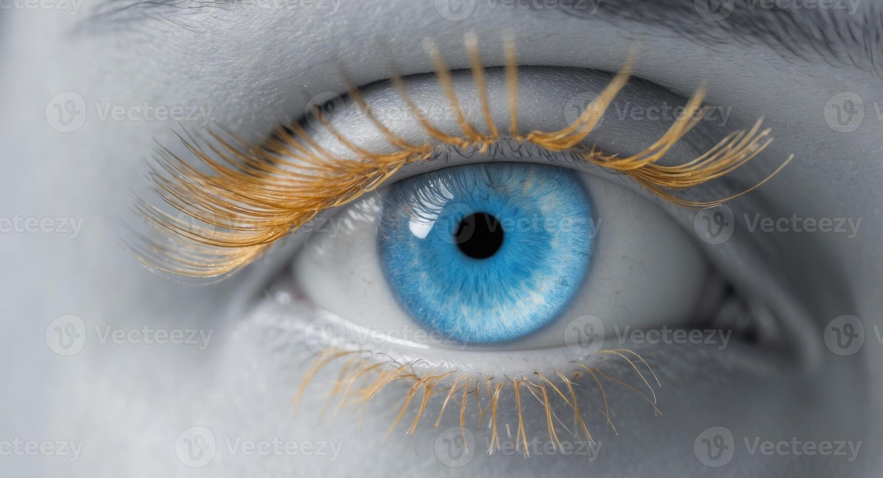 A Close Up Of A Sparkling Blue Eye With Golden Lashes. photo