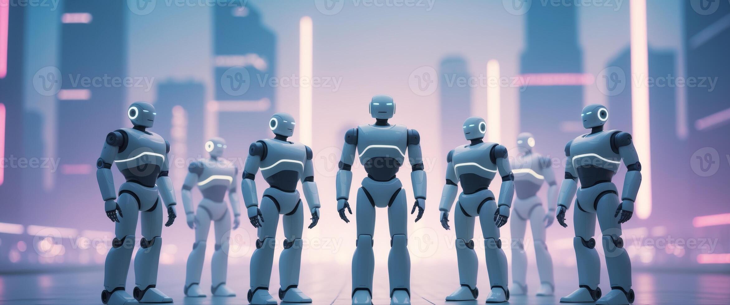 Robot standing in a group of robots photo
