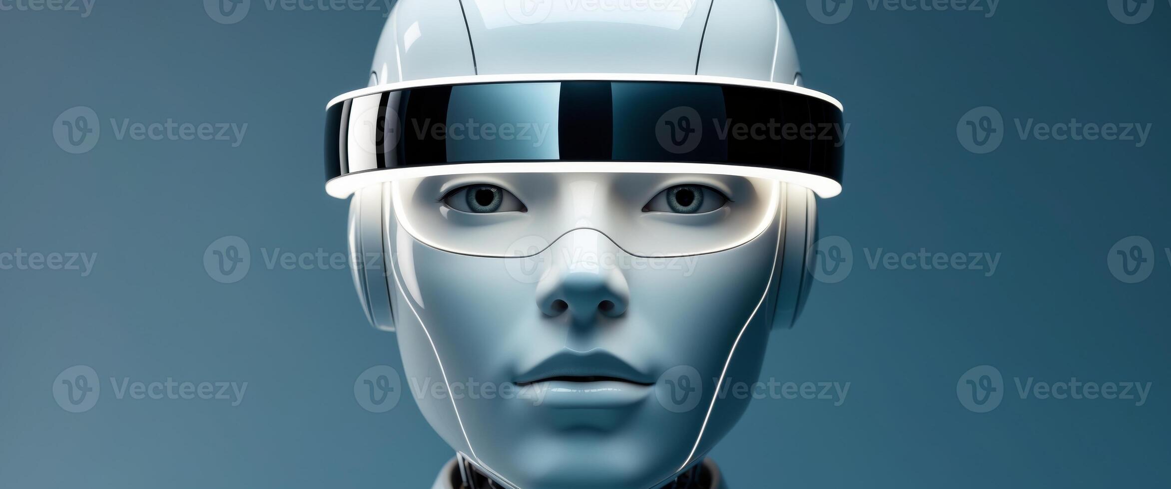 A robot with a futuristic helmet on photo