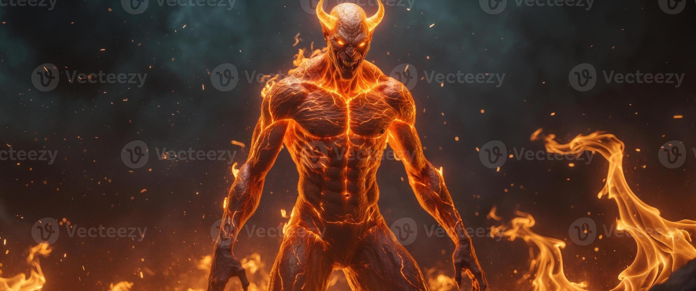 An image of a demon with fire coming out of his body photo