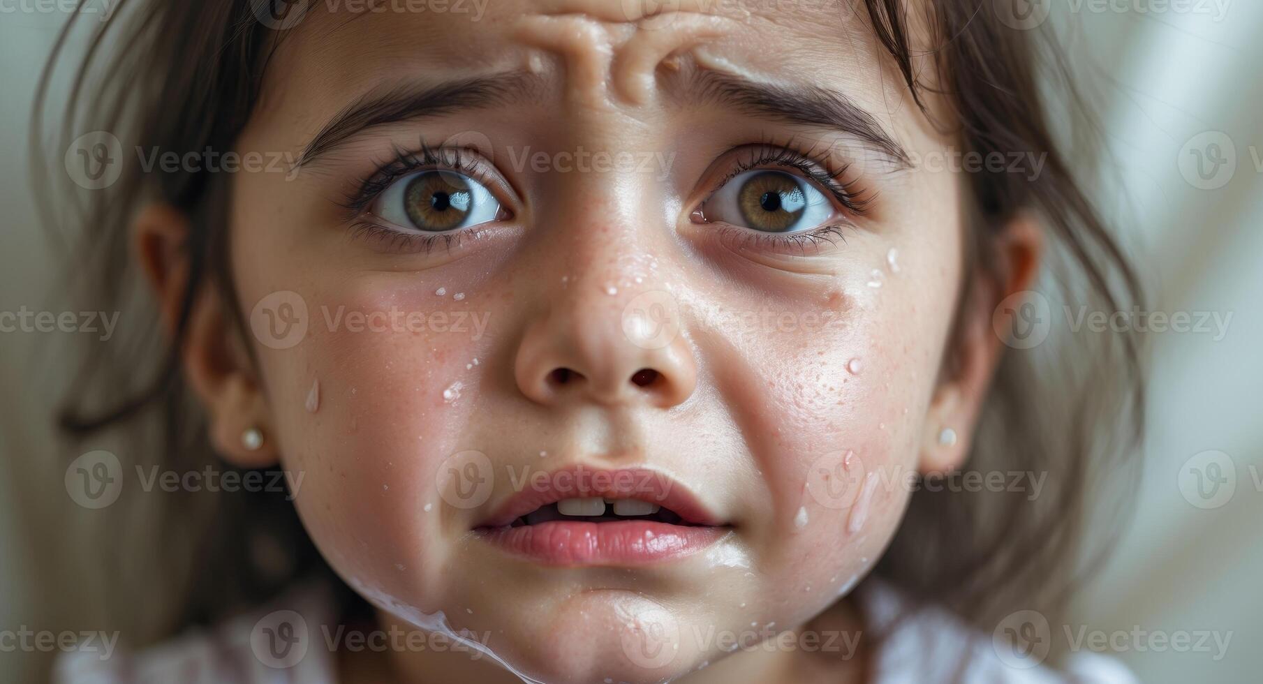A young girl with tears on her face photo