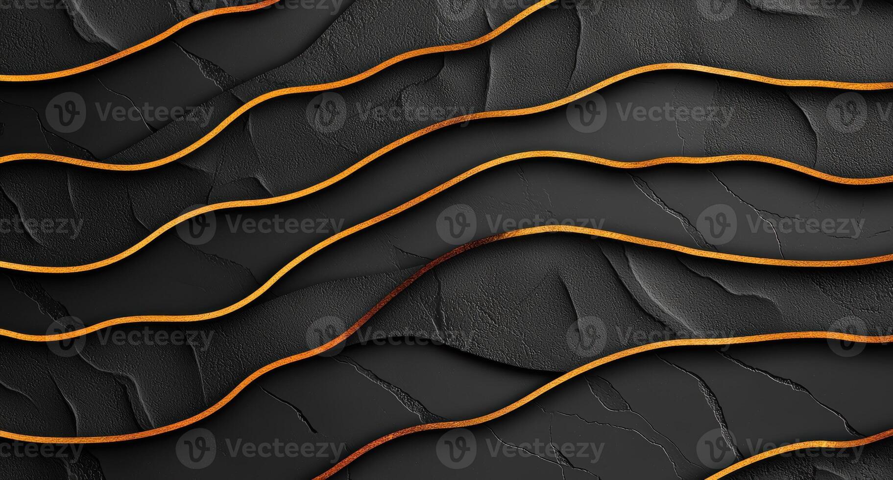 Abstract black background with golden wavy lines photo