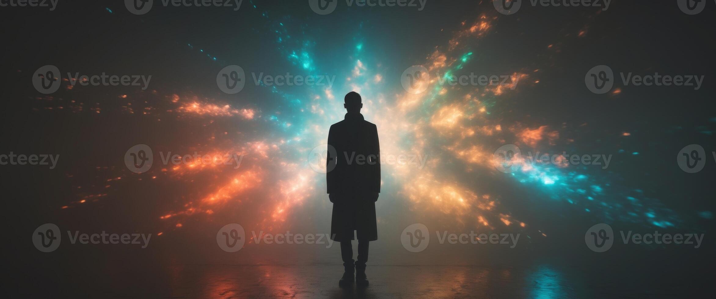 Mysterious Silhouette on a Stage with Bright Lights photo