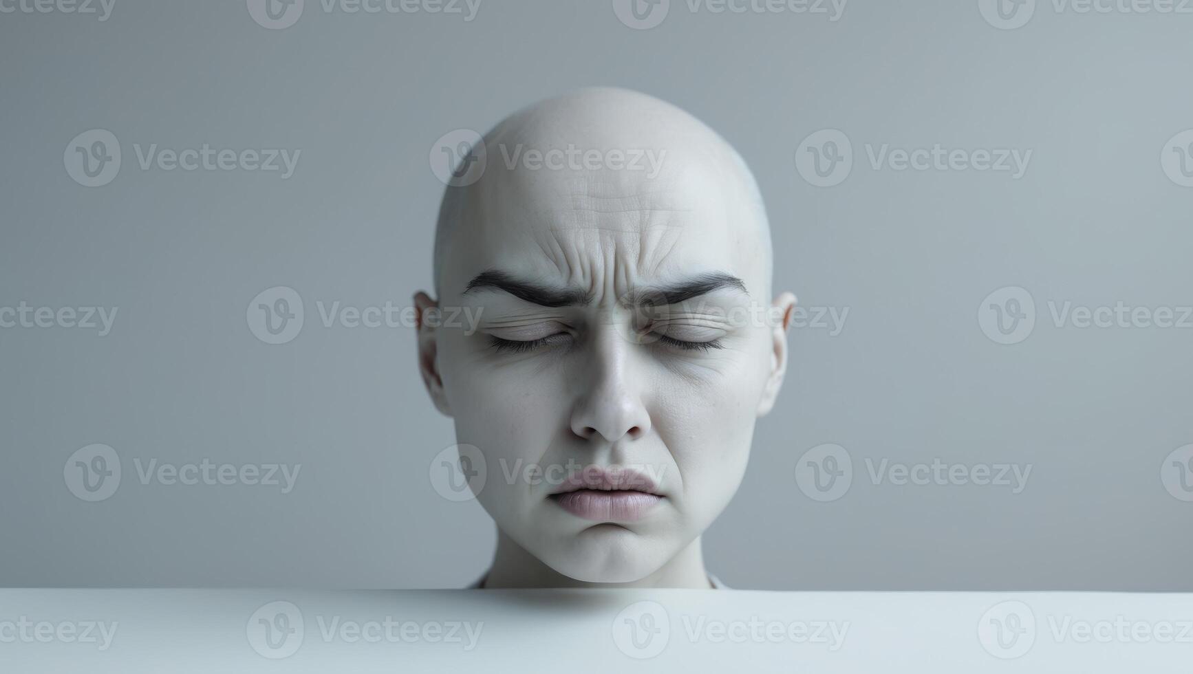 Disgust A face with a scrunched up nose a frown and a turned dow. photo