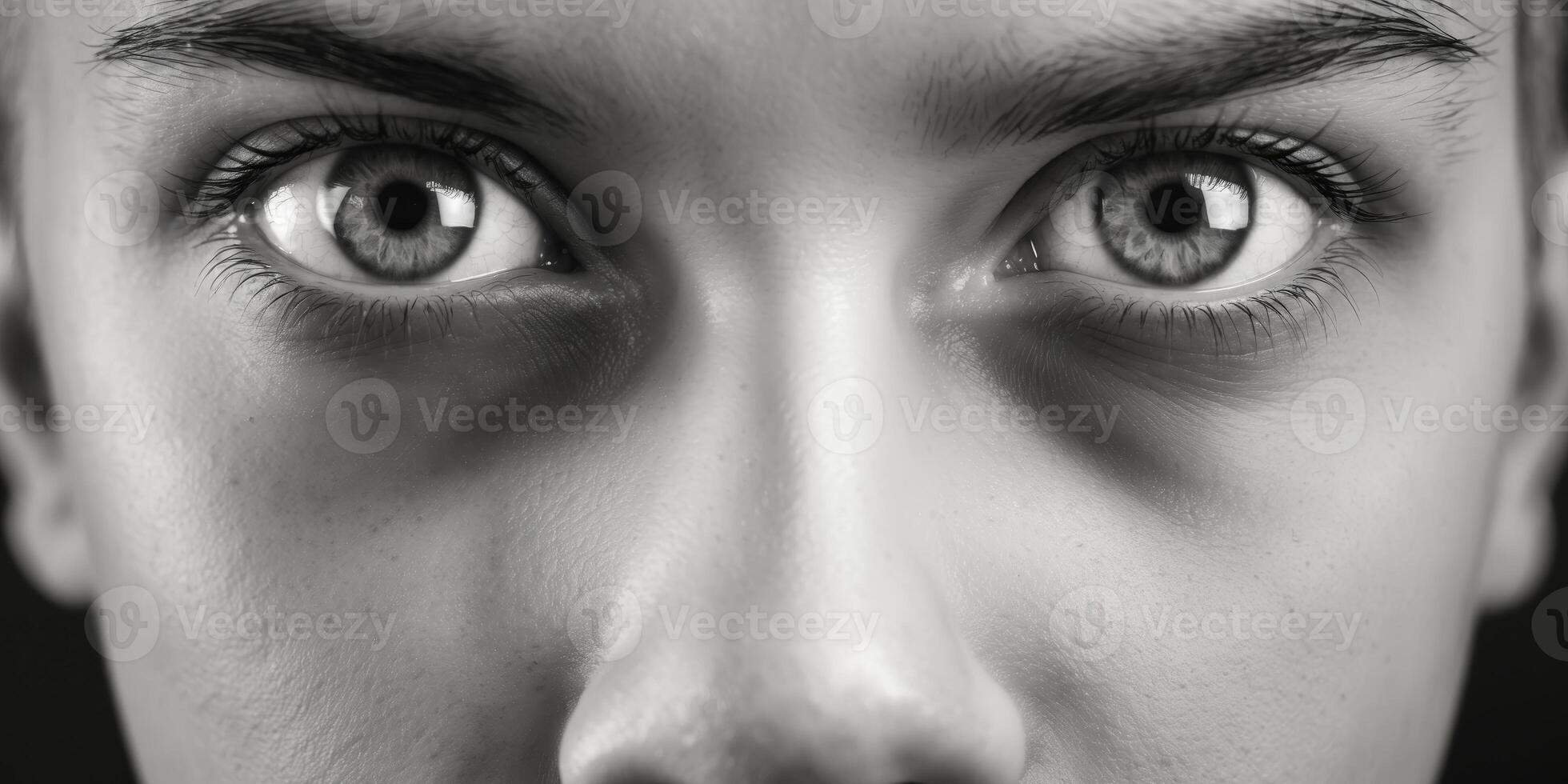 A close up of a young man's face with big eyes photo