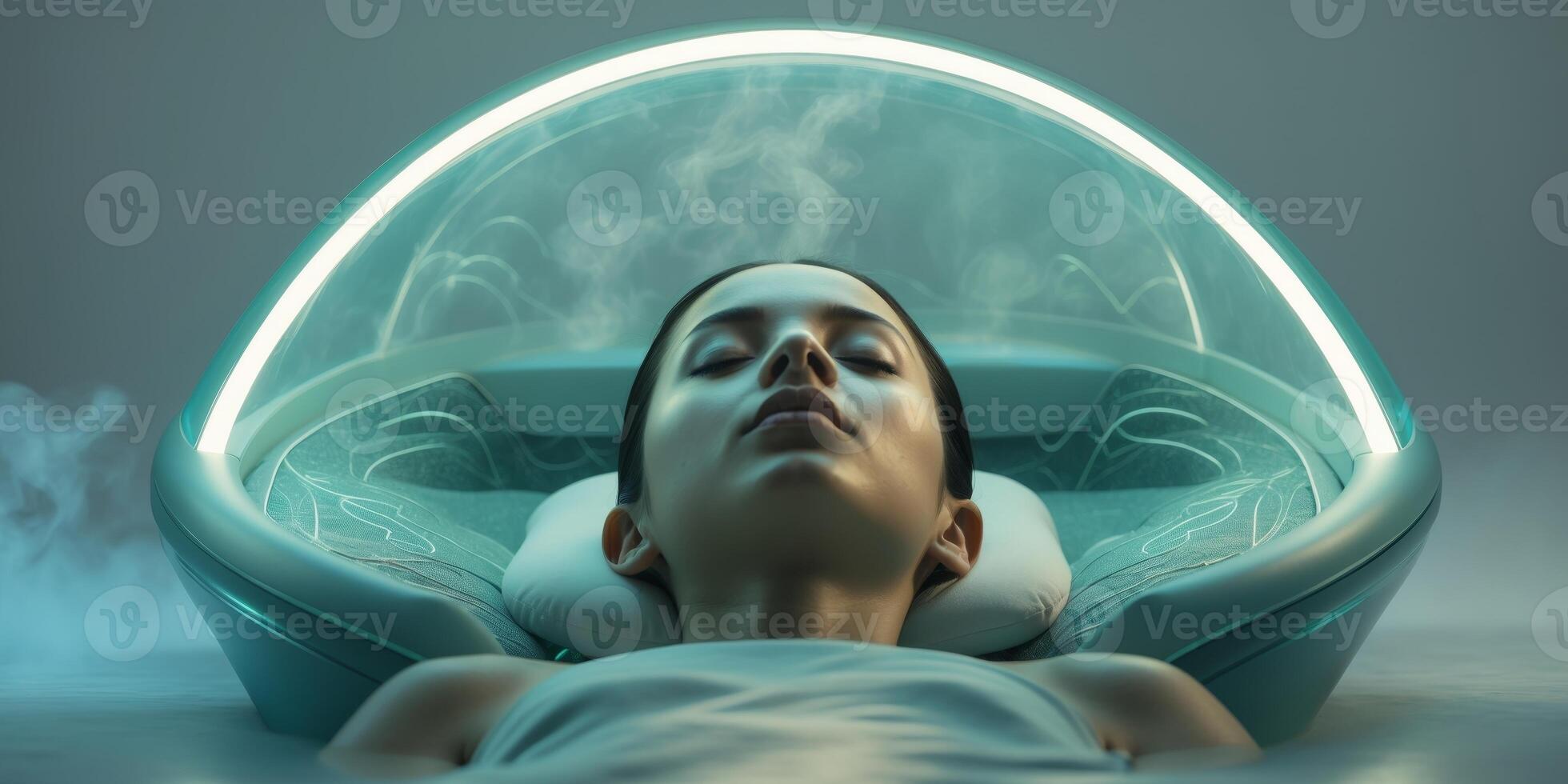 Unwinding and relaxing comfortably in a beautifully designed Futuristic Wellness Pod photo