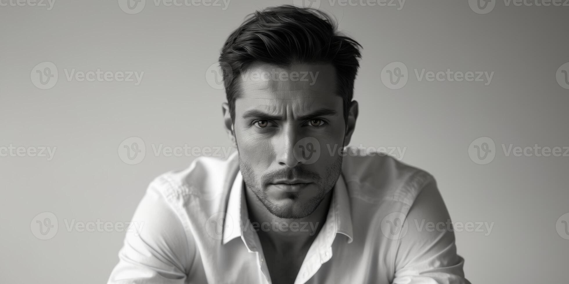 A man in a white shirt looking at the camera photo