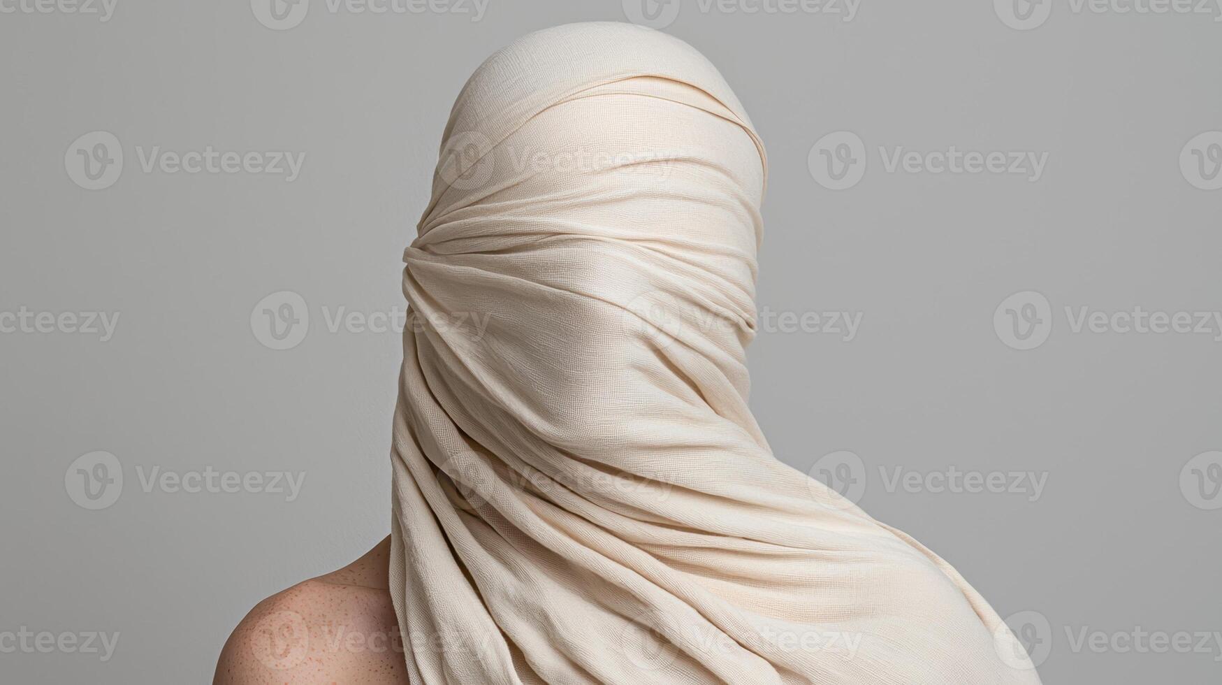 Person wrapped in fabric, anonymous and mysterious photo