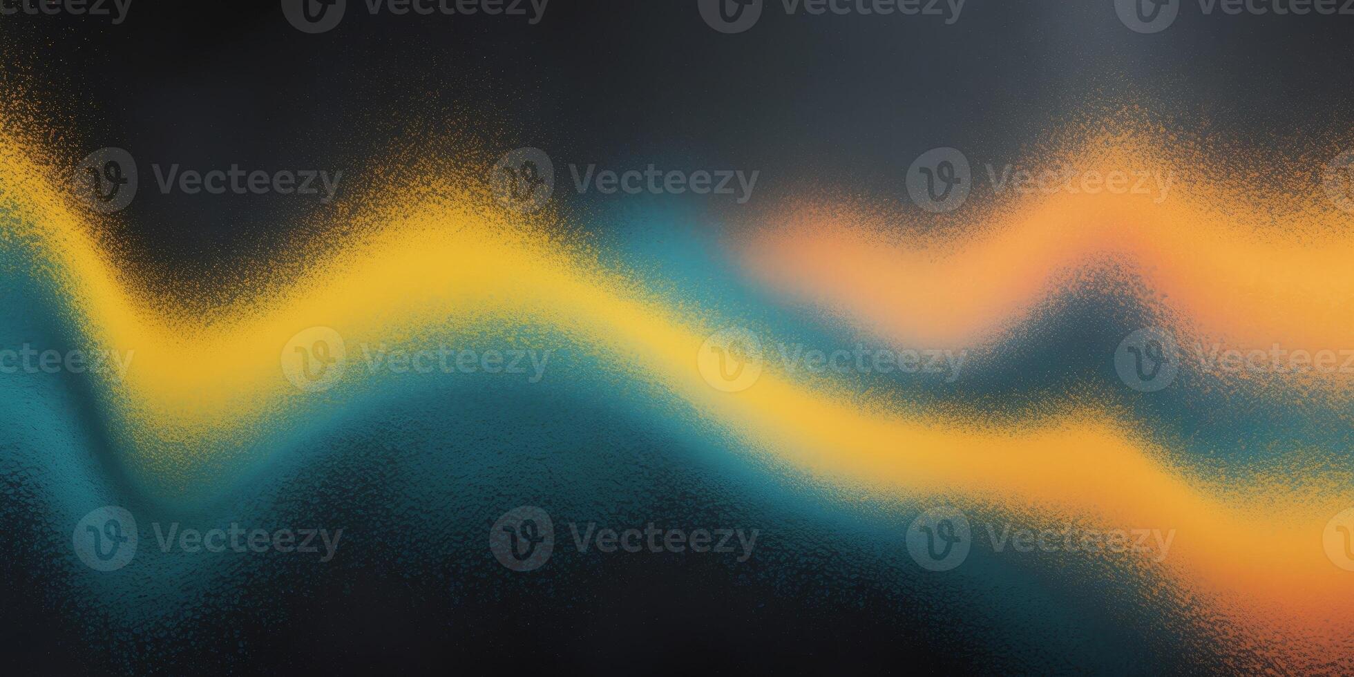 Yellow orange glowing blue teal black noise texture gradient background. photo