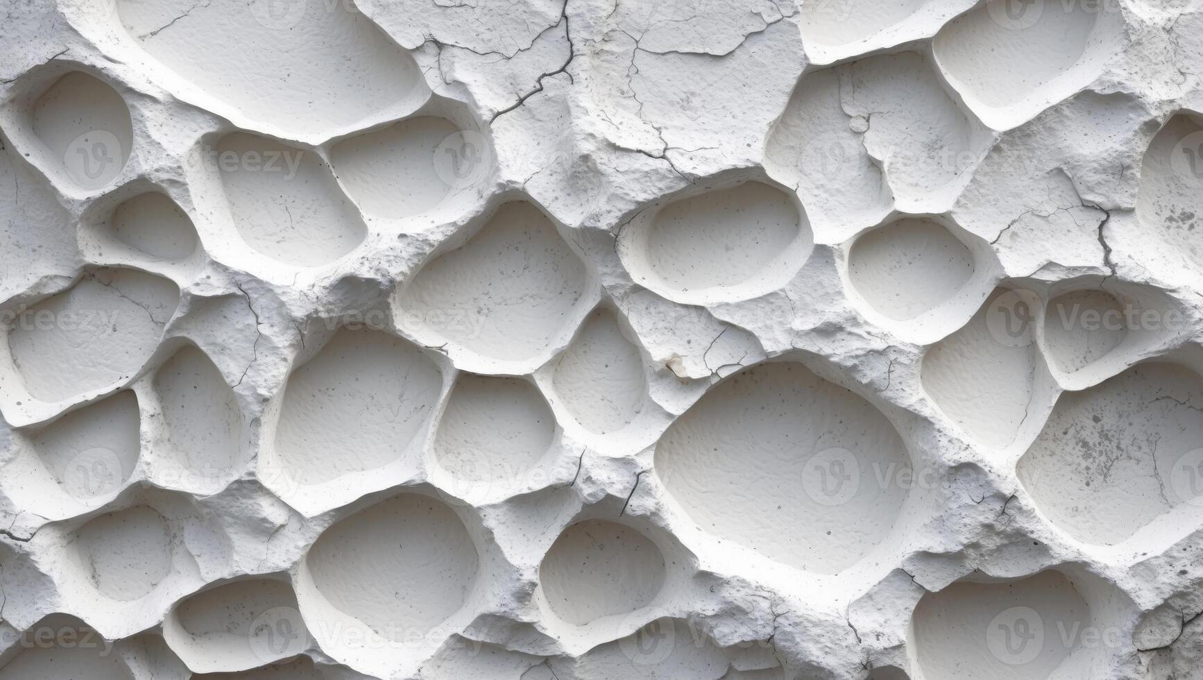 Abstract texture of cracked white surface with irregular holes and depressions suitable for backgrounds and design projects Copy Space. photo