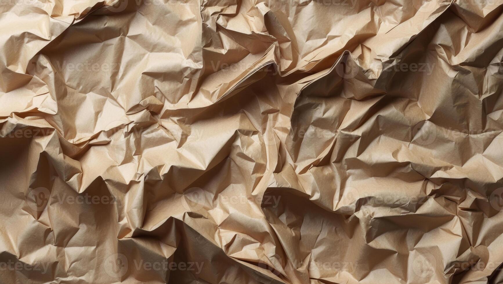 Crumpled brown paper texture background with visible creases and folds ideal for various design applications Copy Space. photo