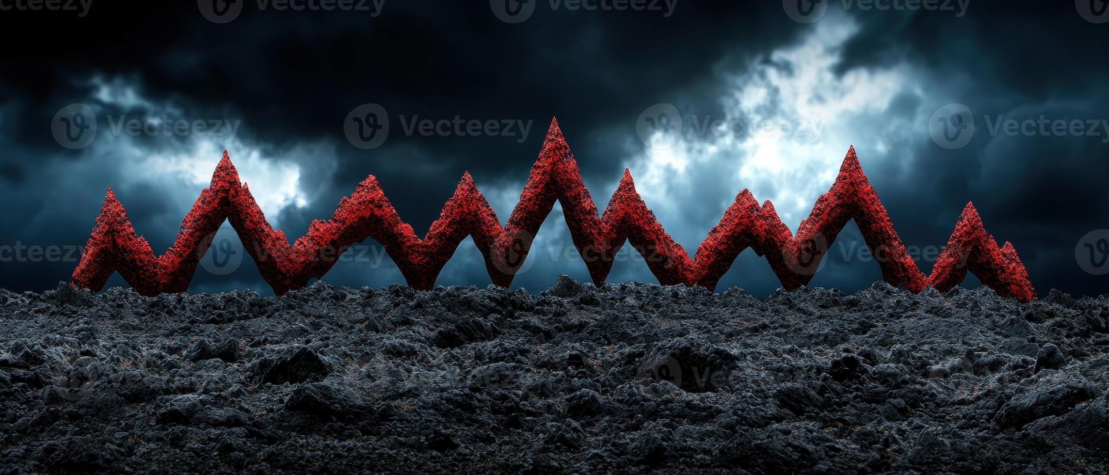 A red line graph against a stormy sky, representing financial crisis photo