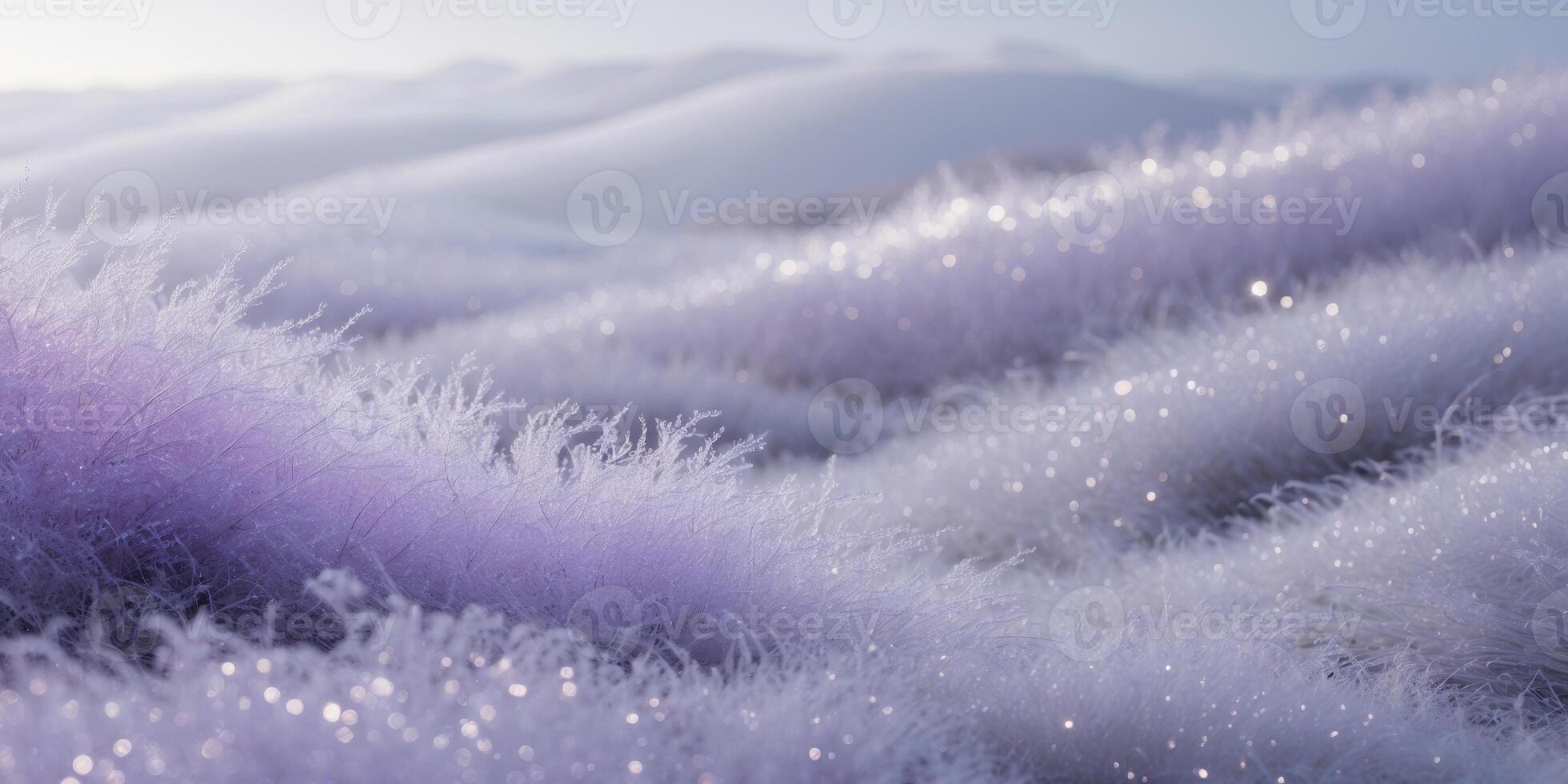 Shimmering lilac and icy gray sparkles create a dreamy atmosphere in a serene landscape. photo