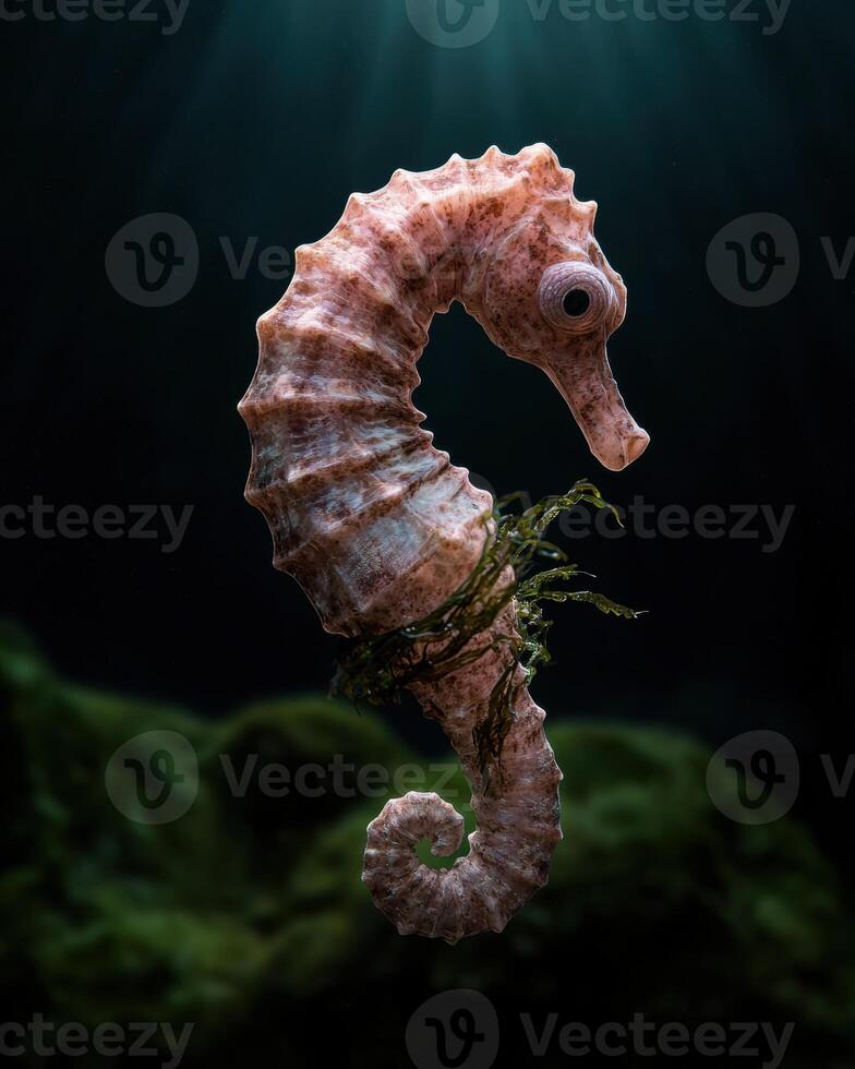 Close up of a seahorse in the ocean photo