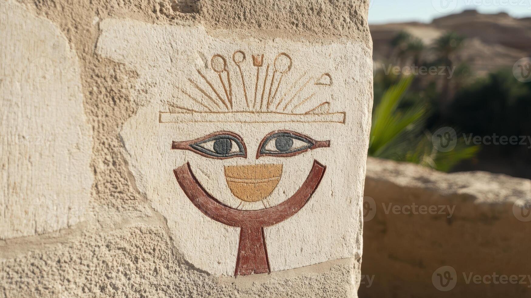 Ancient Egyptian hieroglyph on a stone wall photo