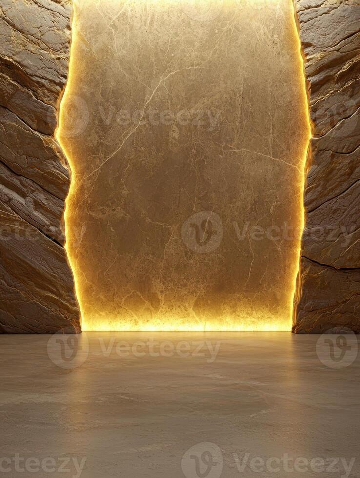 Abstract golden marble wall with glowing edges photo