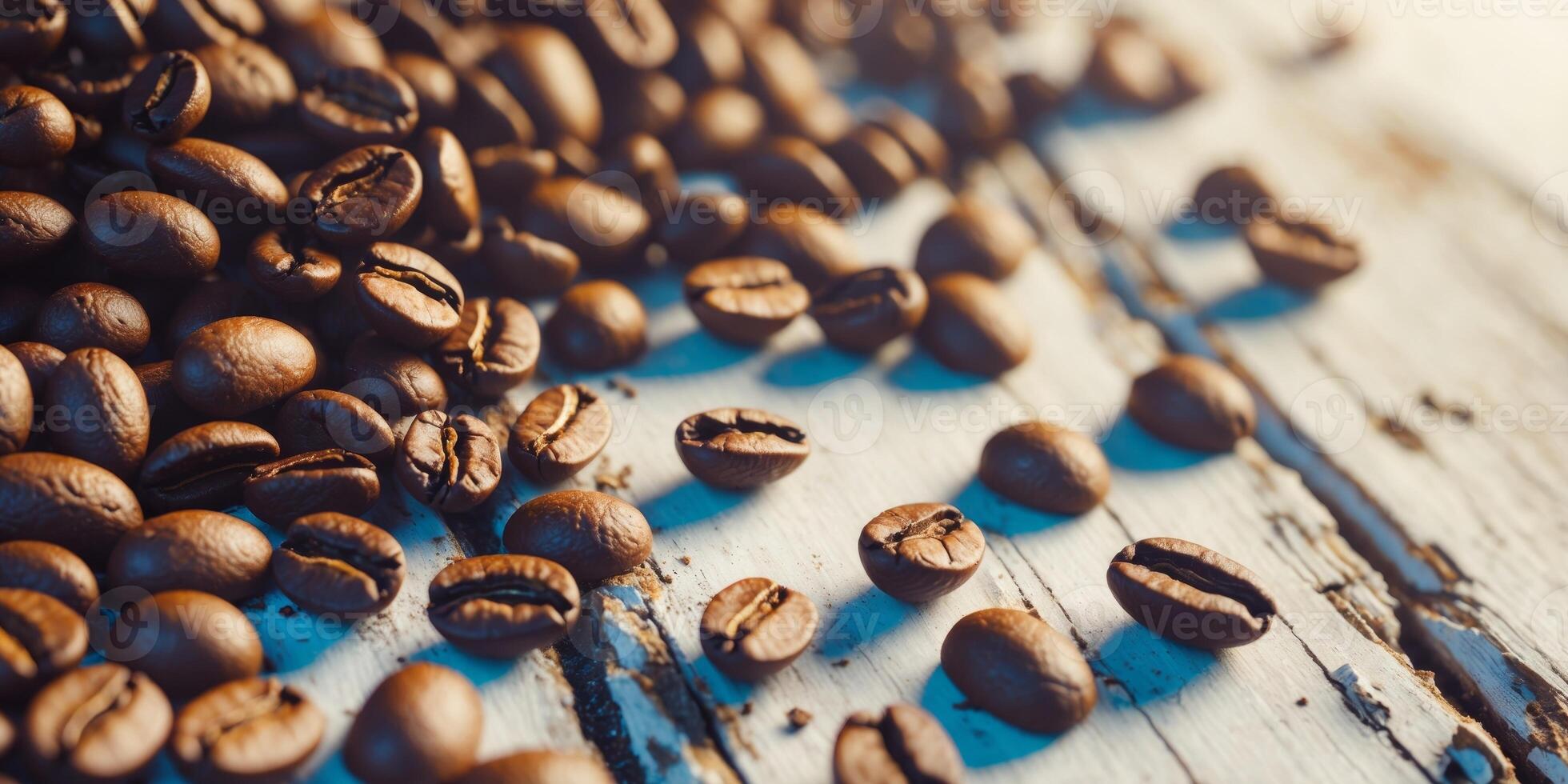 Coffee beans on a wooden table photo