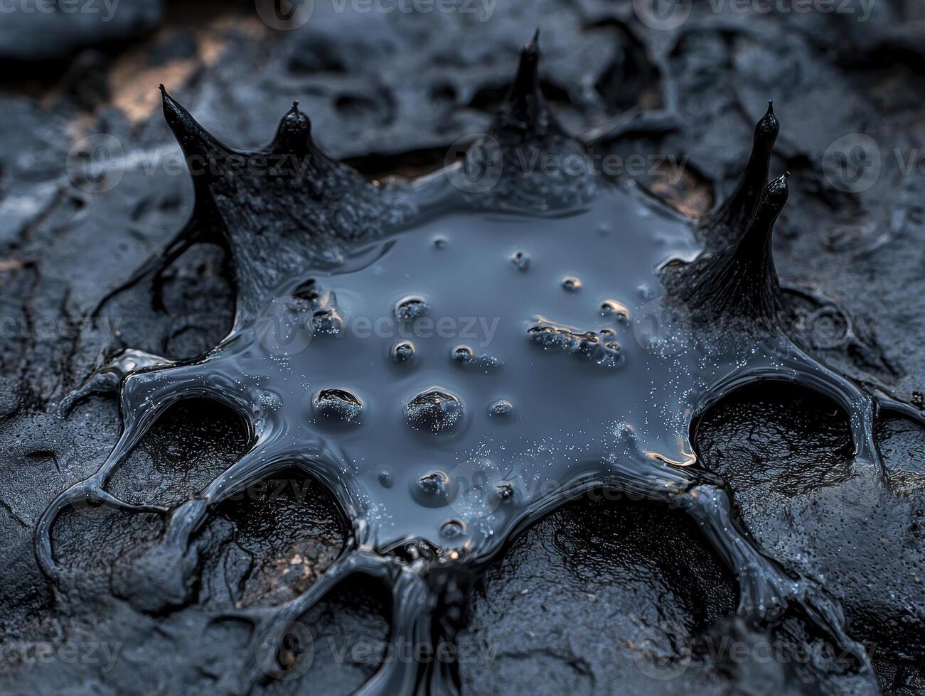 Close up of crude oil spill on the ground photo