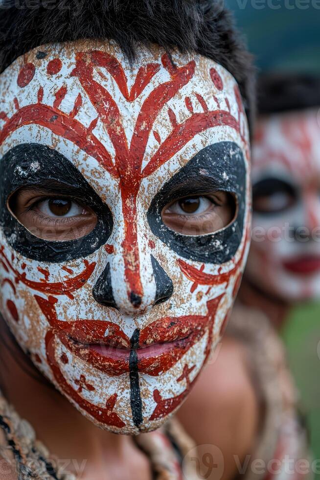 Close up of a person wearing traditional face paint photo