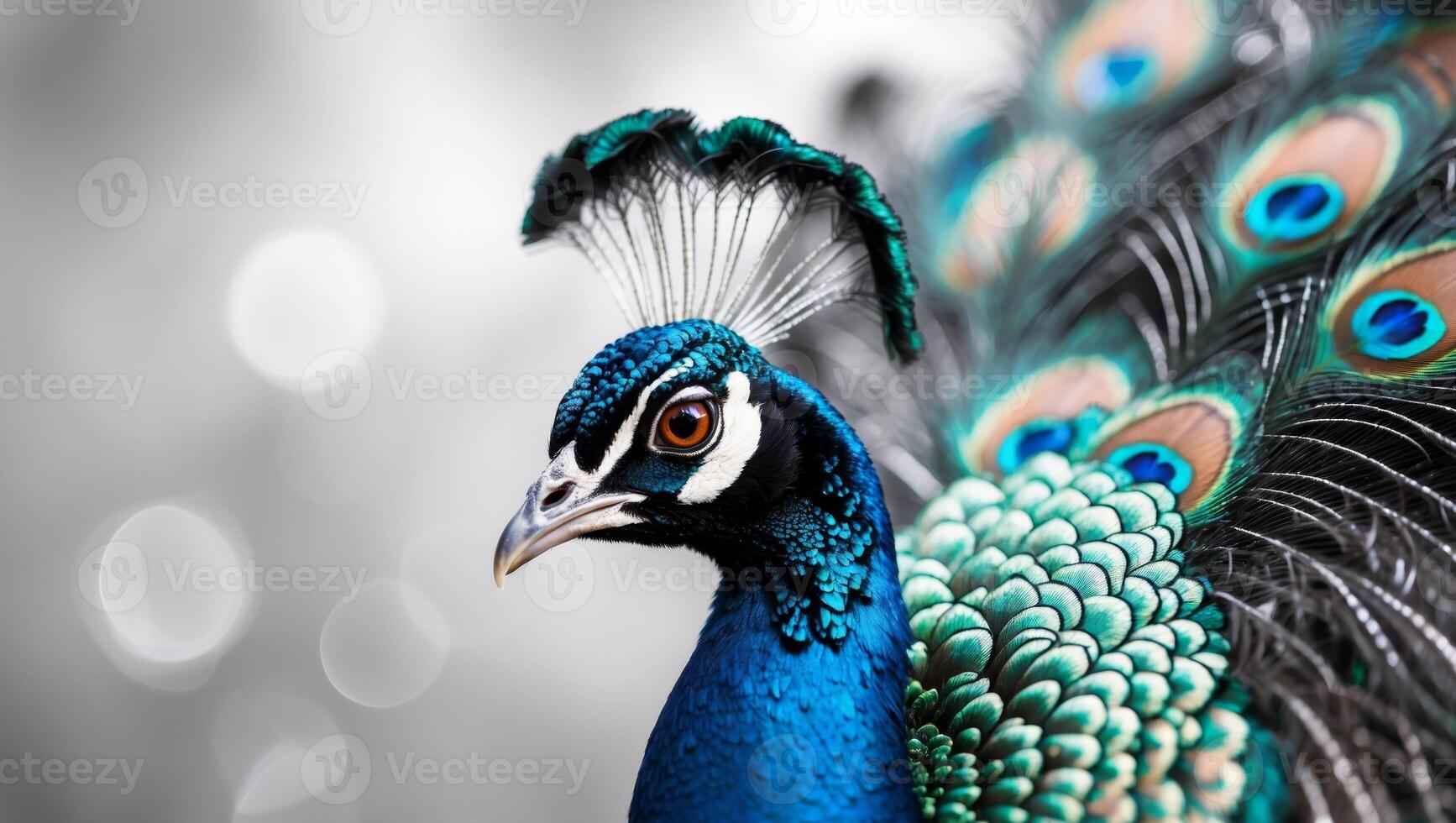 A close up of a peacock with its feathers photo
