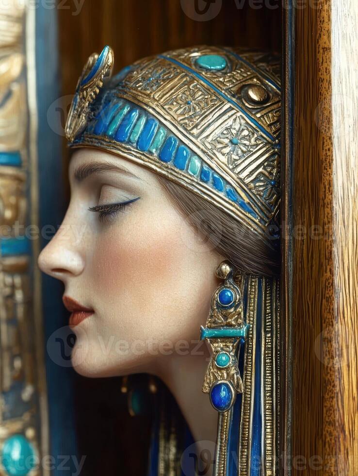 Elegant woman with Egyptian style headdress and jewelry photo
