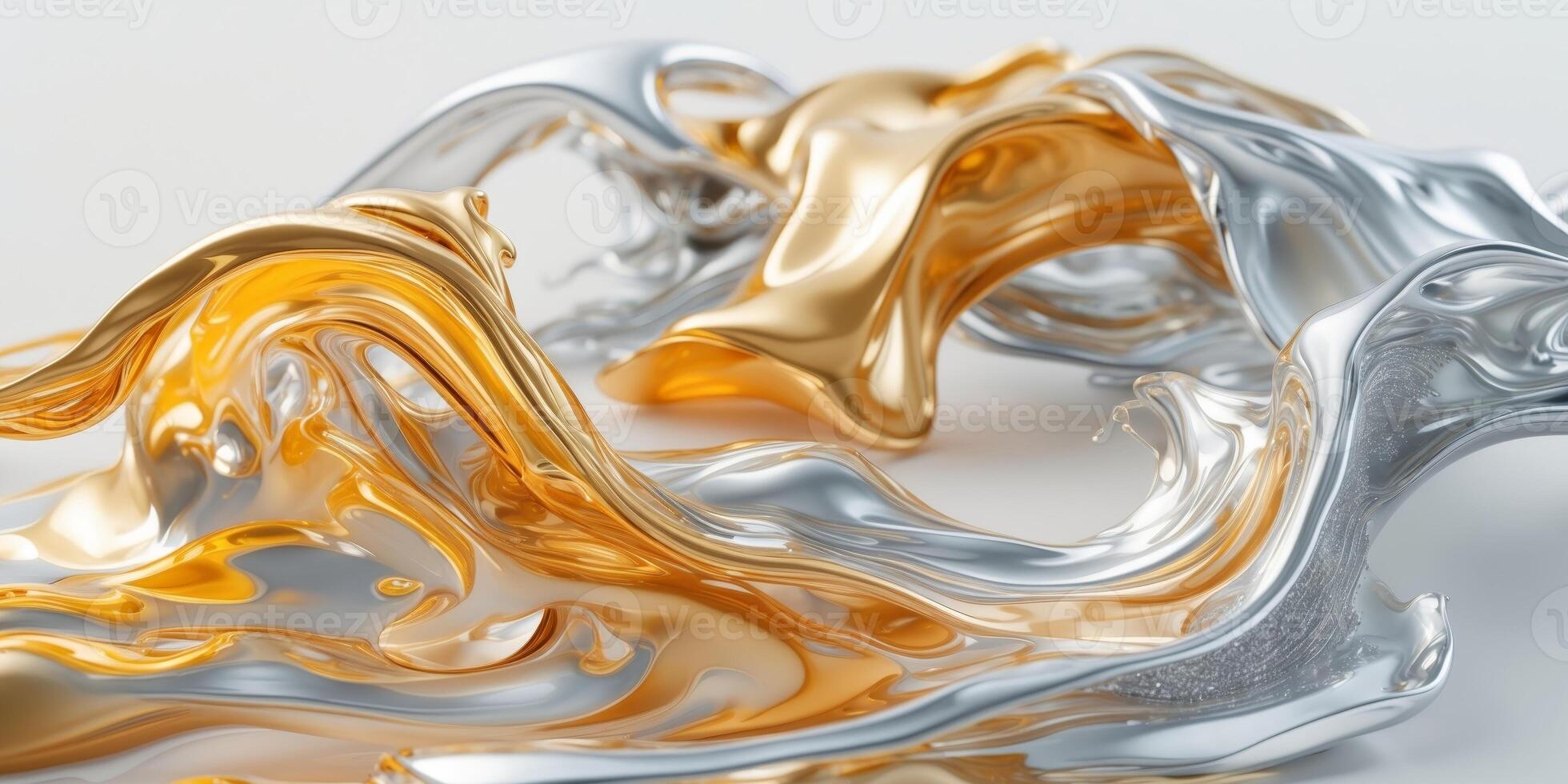 3d rendering of liquid gold and silver photo