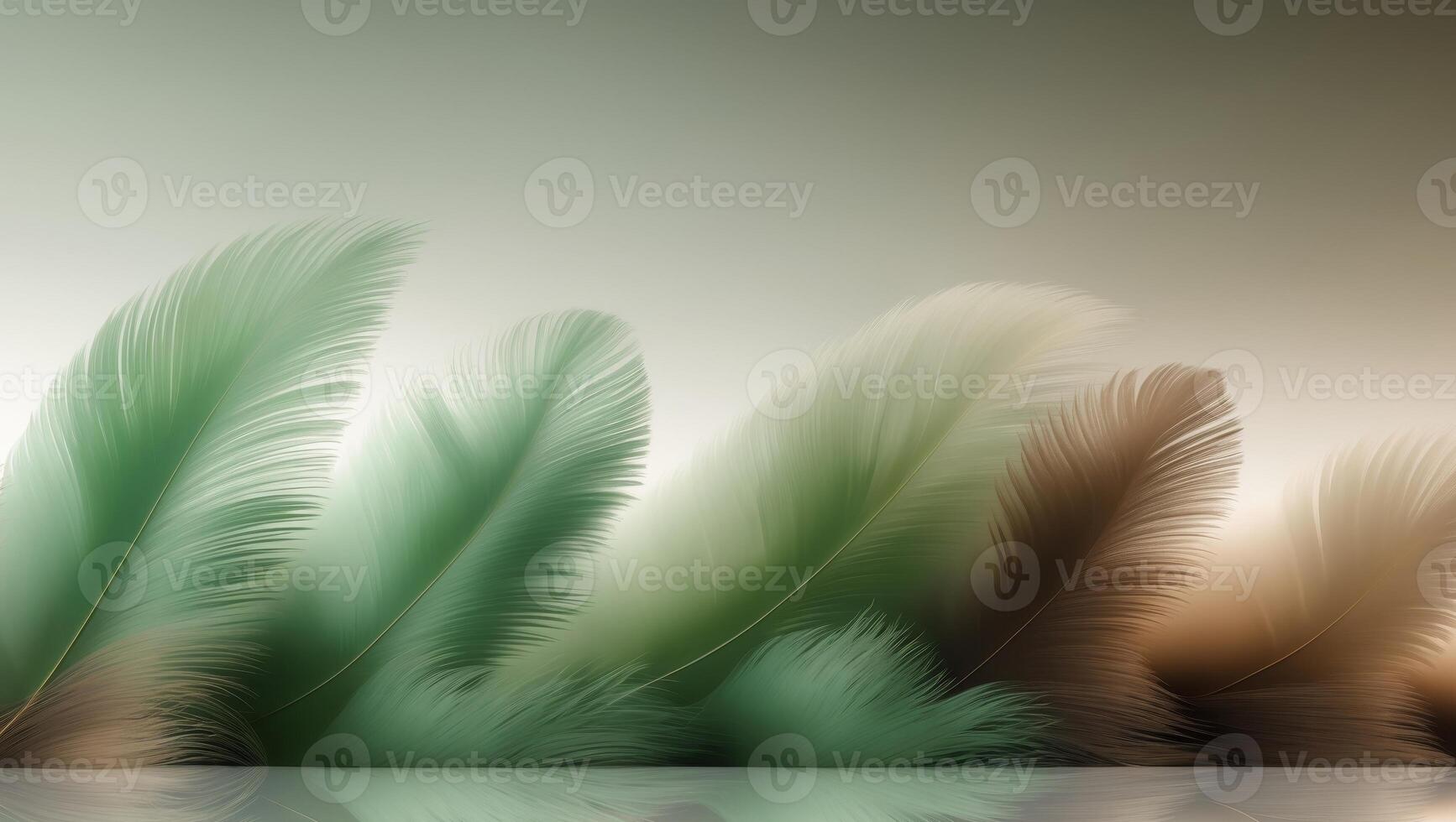 A group of green and brown feathers on a surface photo
