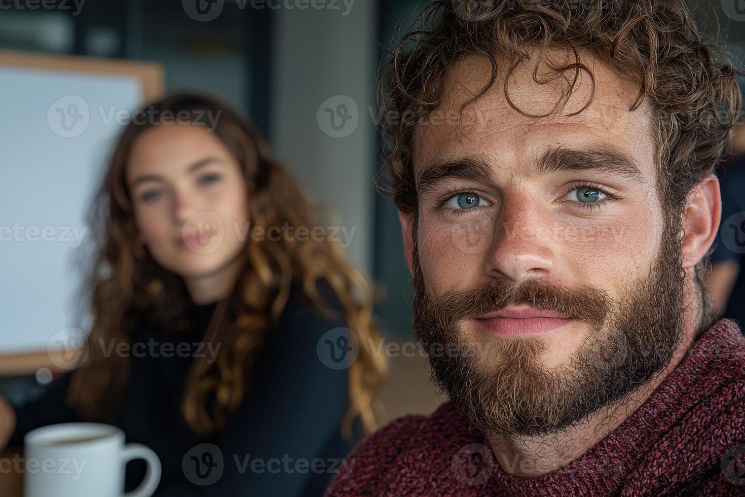 Portrait of a man with a beard and a woman in the background photo