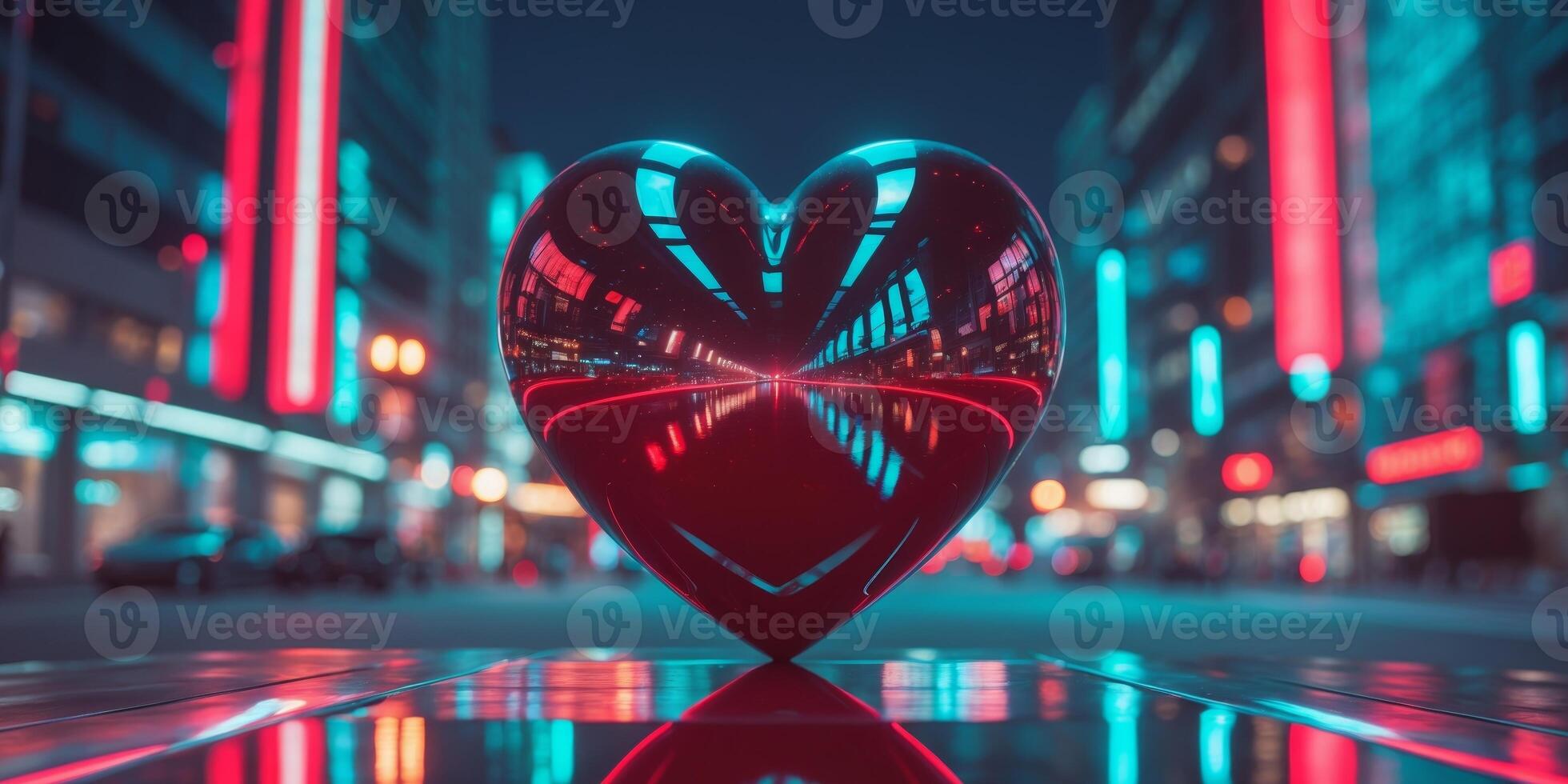 A red heart shaped object in the middle of a city photo