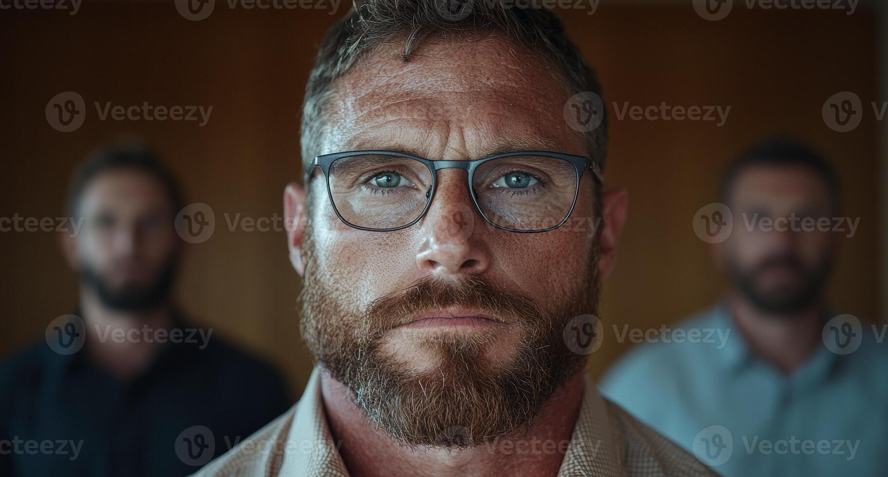 A man with a beard and glasses looking at the camera photo