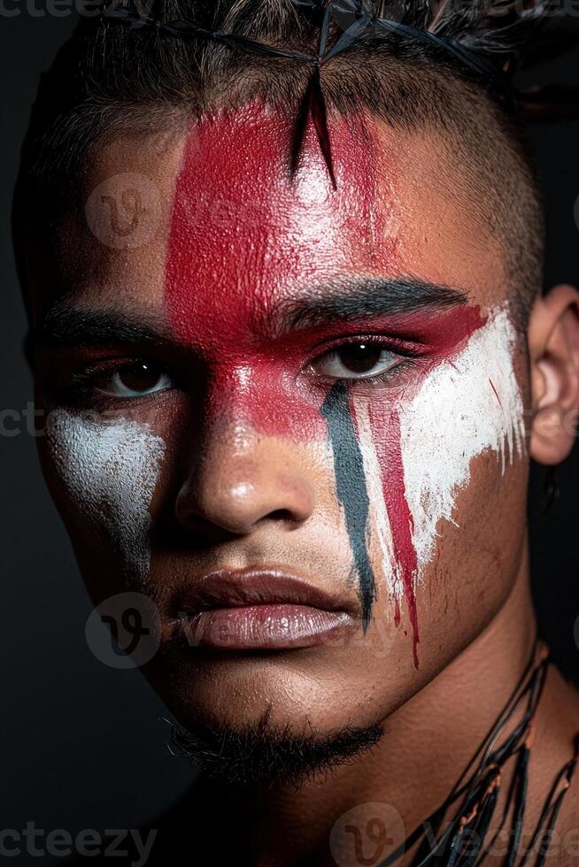 Portrait of a man with tribal face paint photo