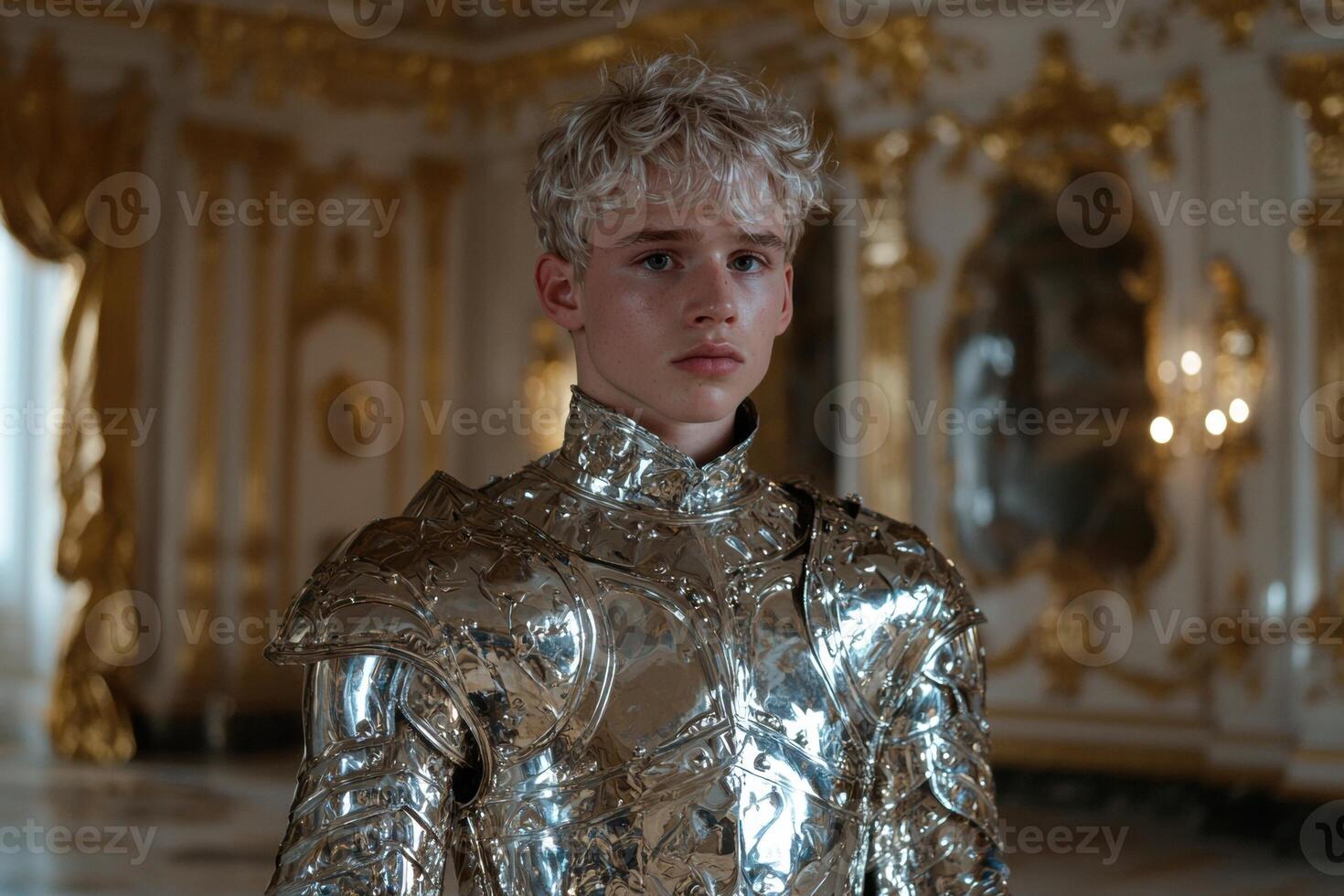 Young person in ornate silver armor photo