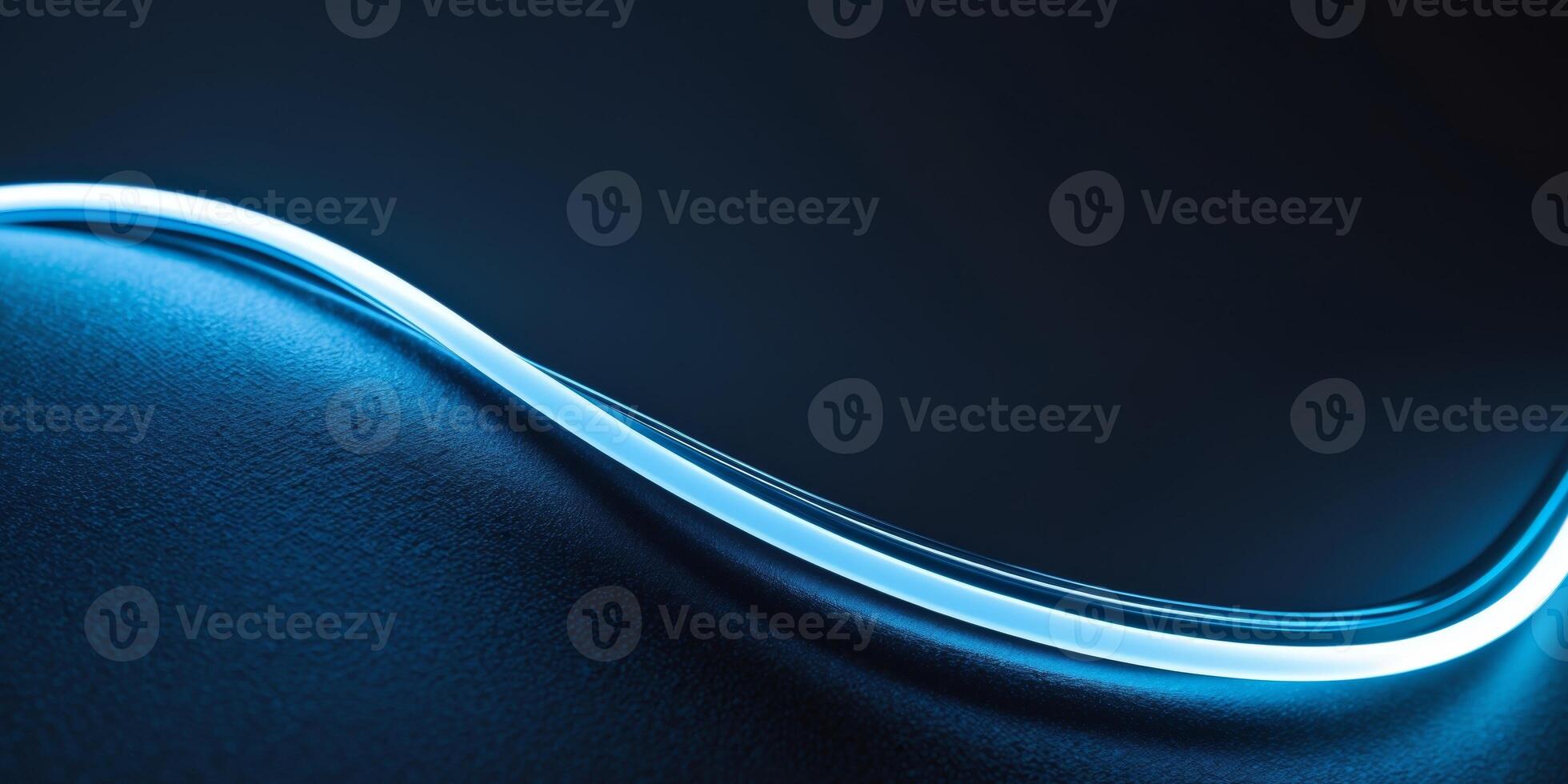 Futuristic Blue Neon Light Curve on Dark Background photo