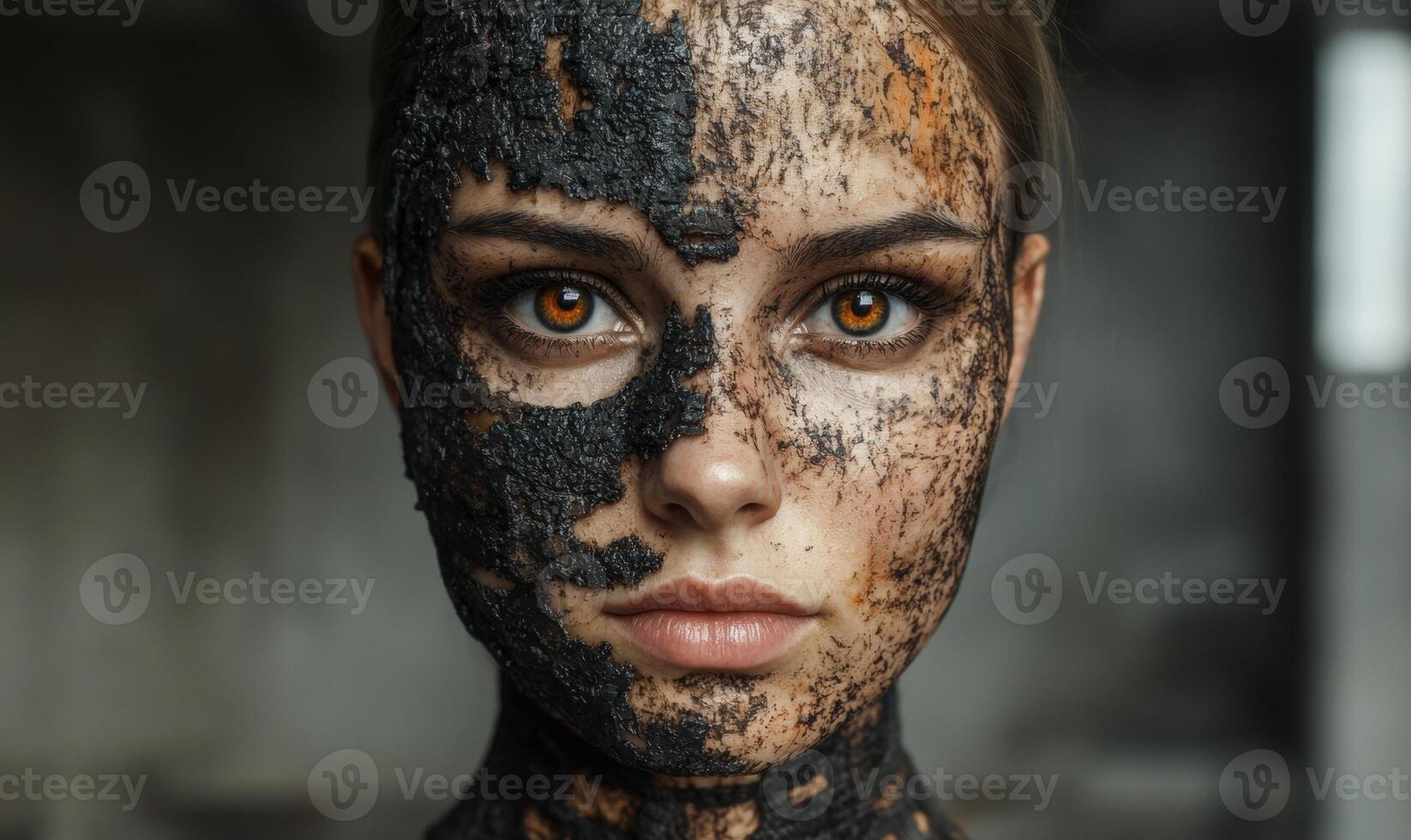 A woman with a mud mask on her face photo