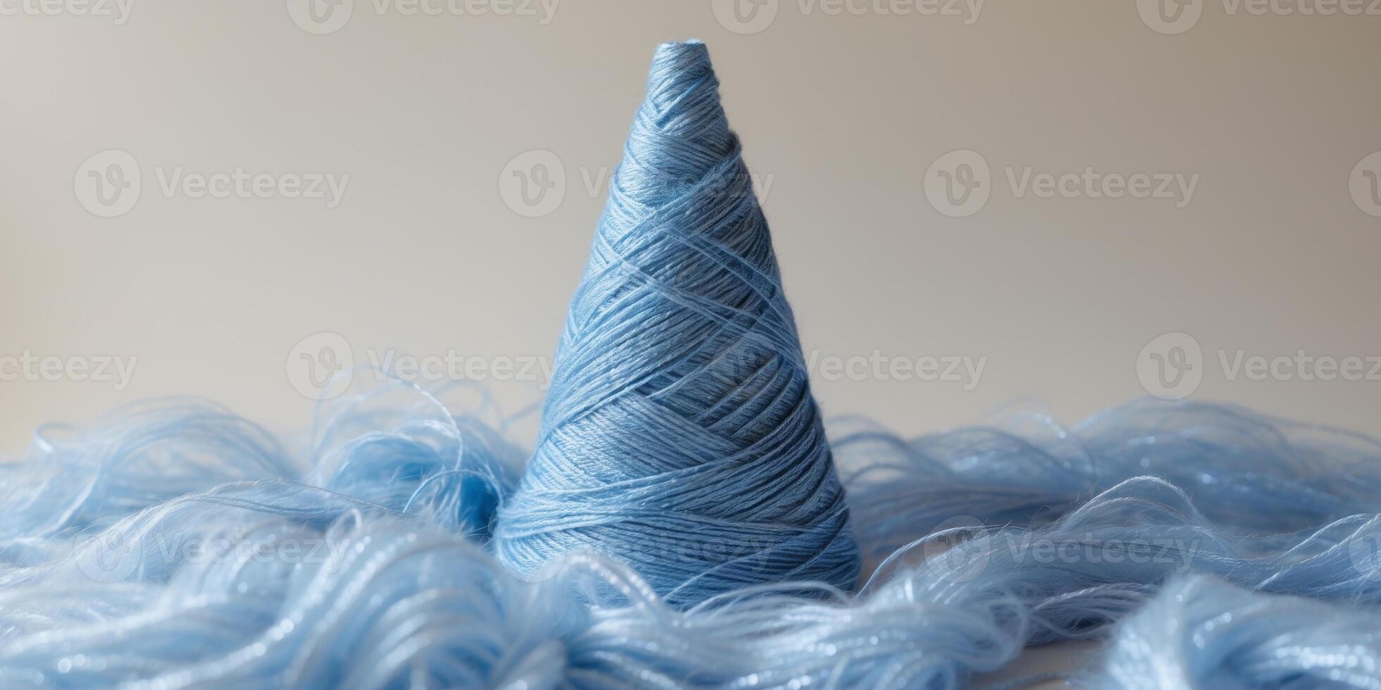 blue lurex wool on a cone in a neutral background subtle contrast cone photo