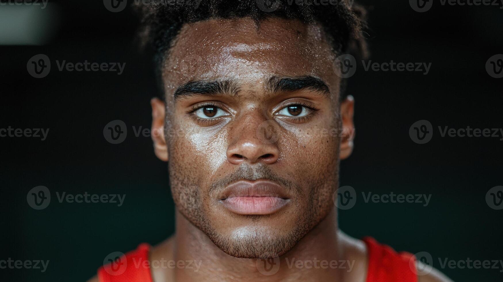 Close up portrait of a sweaty athlete looking at the camera photo