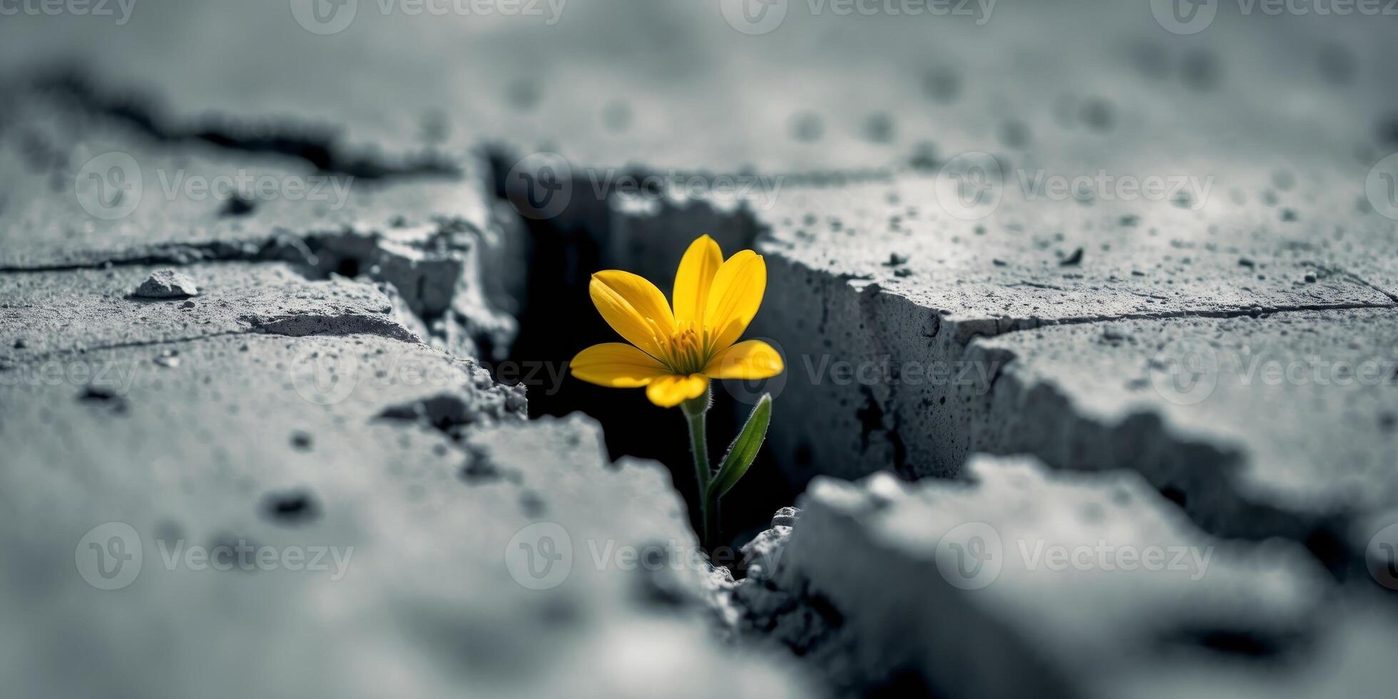 A flower emerging through a crack in concrete. photo