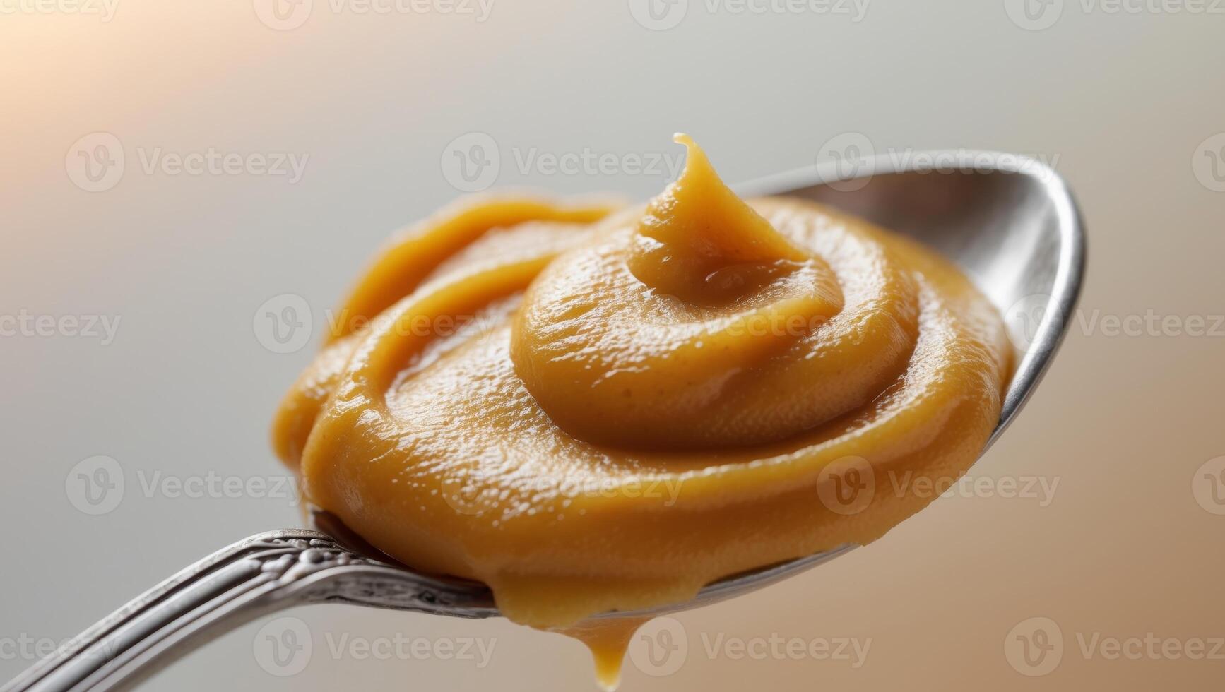 Close Up of Smooth Pumpkin Puree on a Spoon. photo