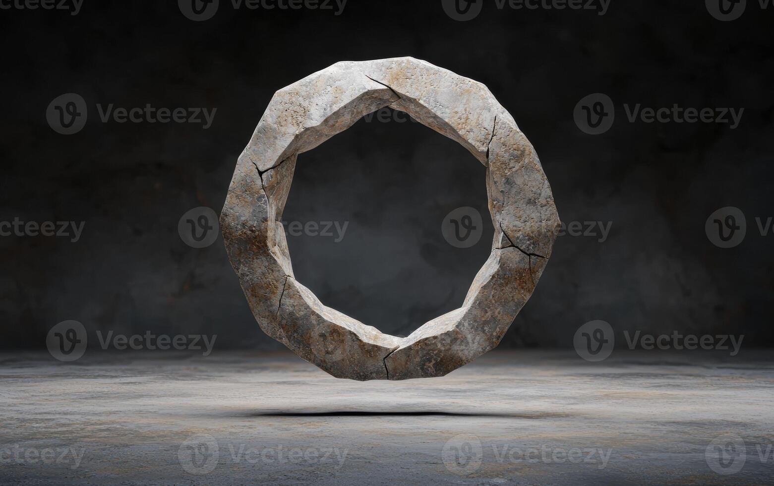 Stone ring floating in a dark room photo