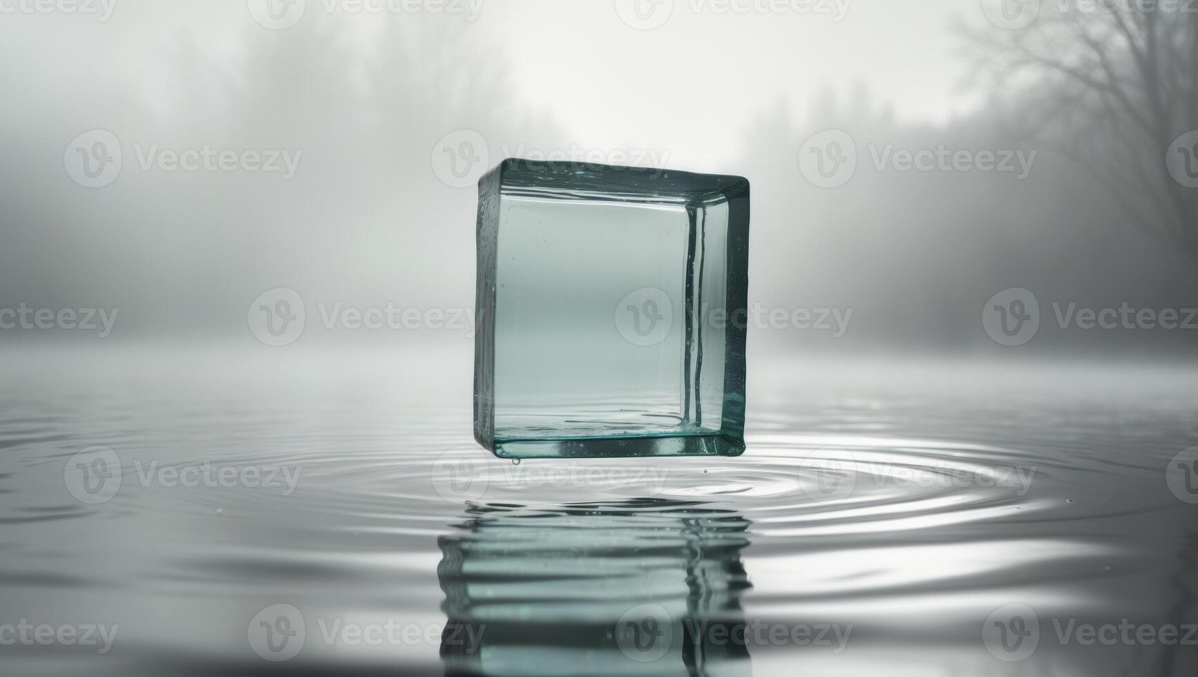 Scene with a mysterious glass block over the water photo