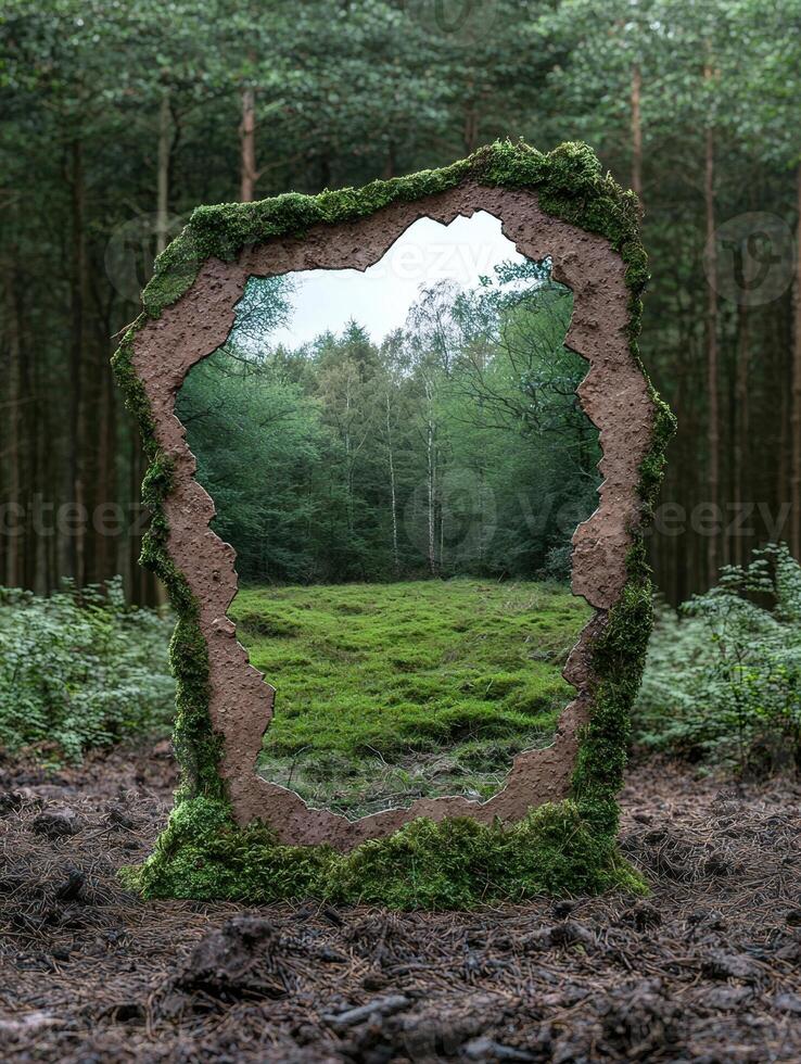 Mossy portal to a forest clearing, nature scene photo