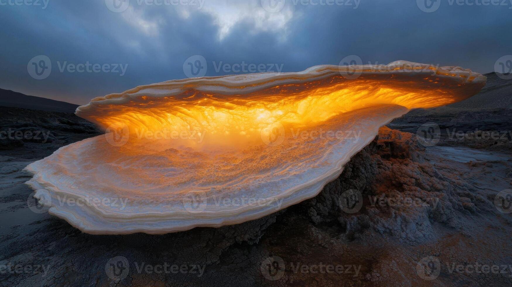 Glowing rock formation in a surreal landscape photo