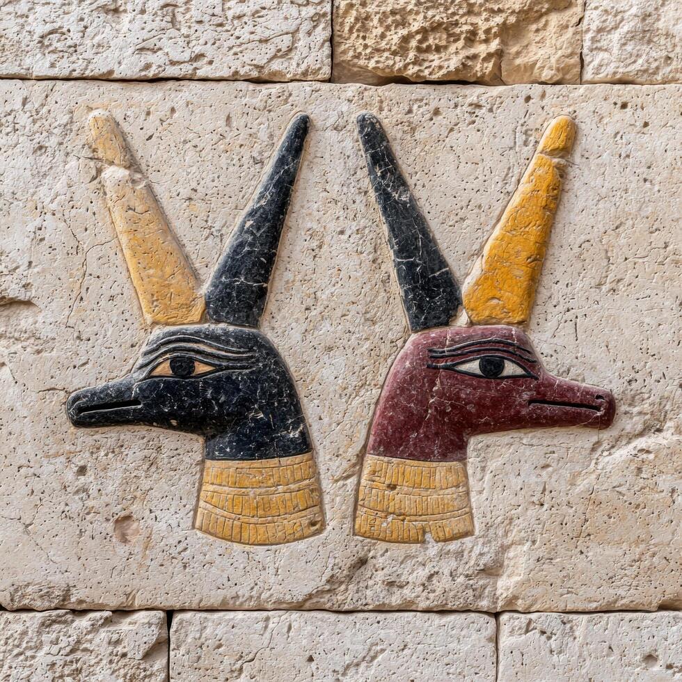 Ancient Egyptian carving of Anubis on a wall photo