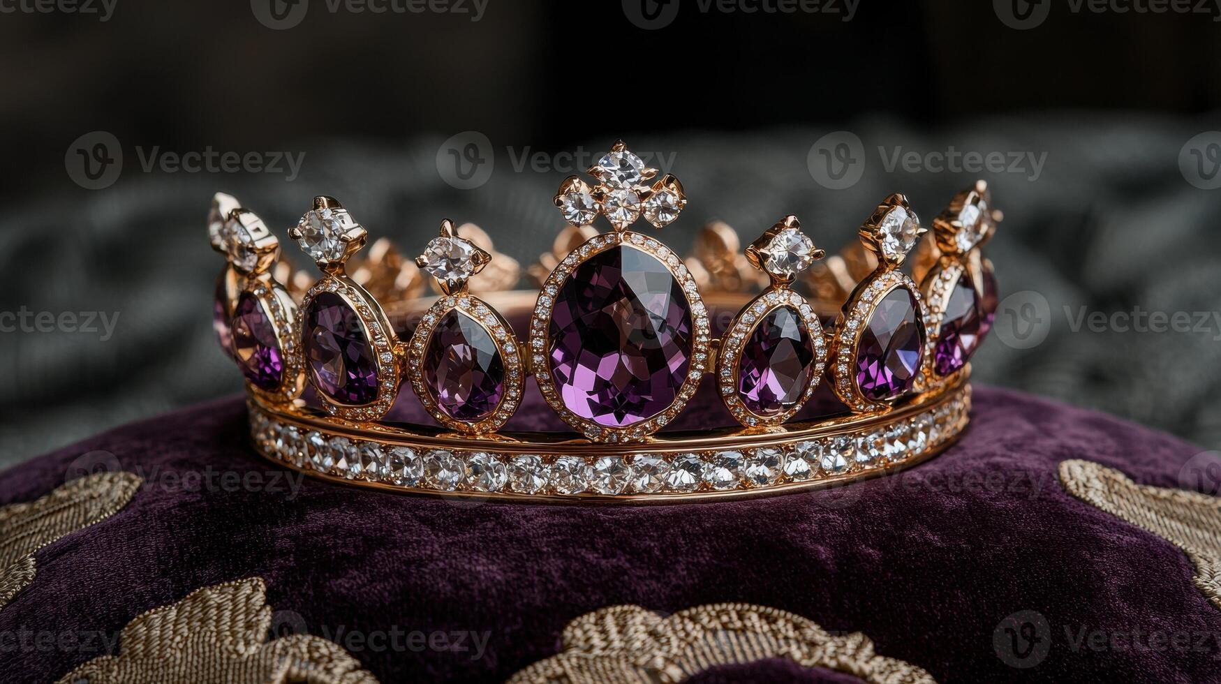 Elegant gold crown with purple and white jewels photo